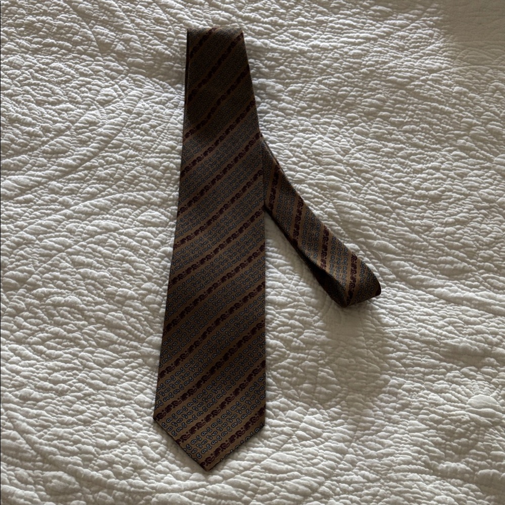 Giorgio Armani Elegant Gold, Burgundy and Blue Patterned Tie
